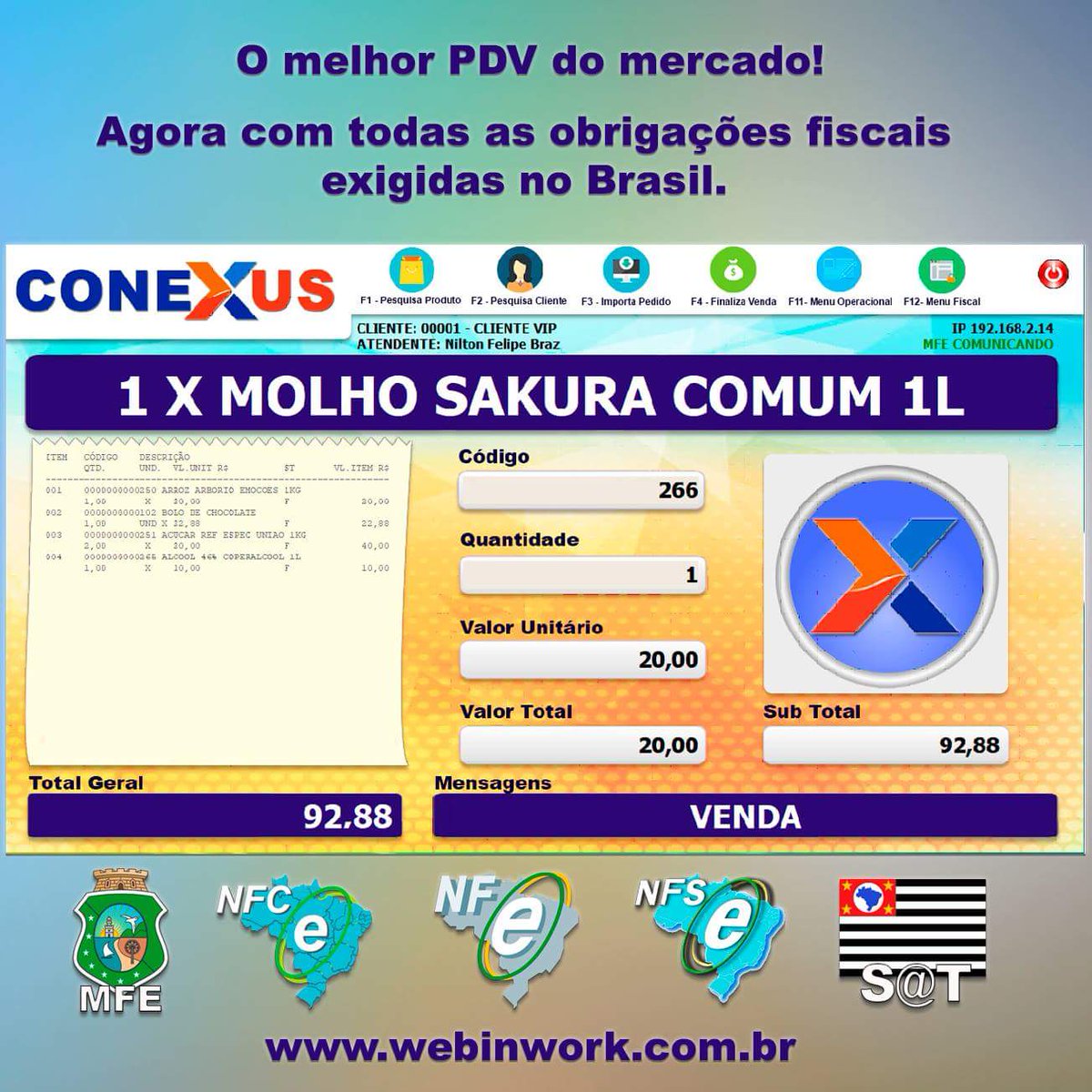 webinwork's tweet image. Que tal usar o melhor PDV do mercado, cumprir suas obrigações fiscais, controlar seu estoque e financeiro, por um preço justo?

Agora com todas as obrigações fiscais exigidas no Brasil.

Tenha o melhor #vemproconexus #conexusgourmet #conexuspdv #mfe #nfce #sat #nfe #nfse #tef