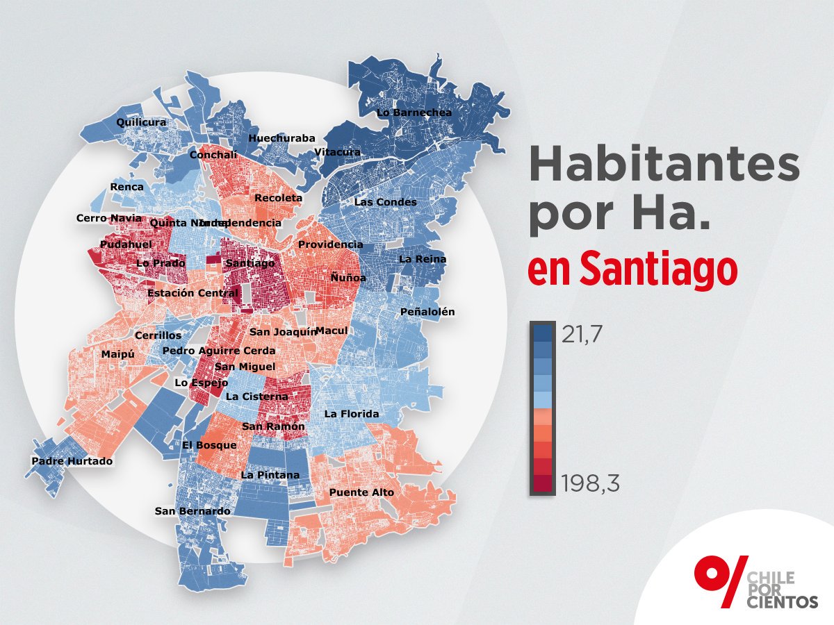 Densidad habitacional en la Región Metropolitana.
