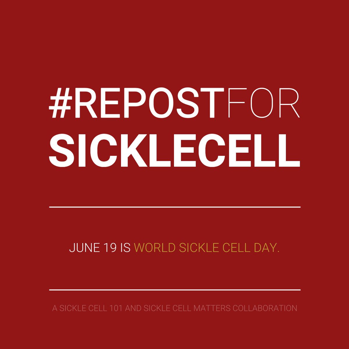 sicklecell101's tweet image. Happy #WorldSickleCellDay! In collaboration w/@sicklecellmattrs we are posting important #sicklecell facts. We encourage you to repost these facts and other content under the hashtag #RepostForSickleCell. Let's combine our efforts and raise awareness on a large scale.