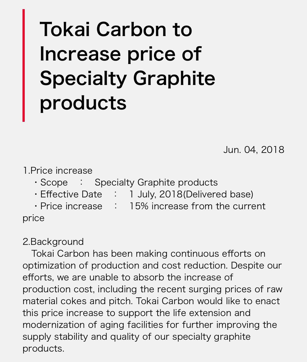 JAugastine's tweet image. Tokai Carbon to increase price of Specialty Graphite products by 15 %  - HEG / Graphite India to follow [Please RT] 🚀🚀🚀