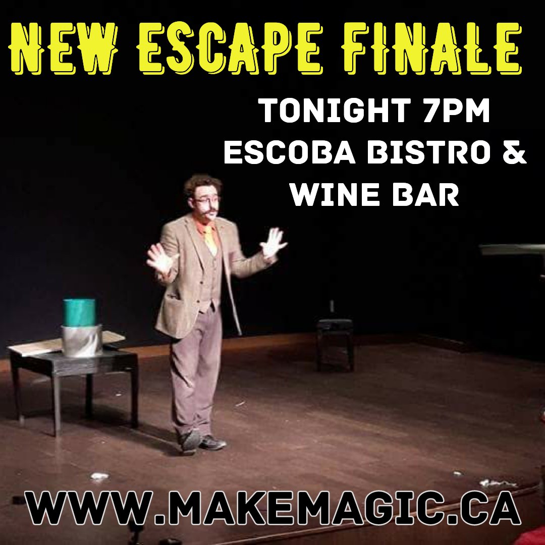 JJordanmagic's tweet photo. Some of you have seen my show before. So tonight I present a brand new Escape Challenge.
7pm Tonight @BistroEscoba with @makemagicyyc 
#calgary #yycliving #yycnow #bestofcalgary #yyc #yycevents #Tonight #magicshow #comedyshow #datenightyyc https://t.co/4UR4tm3CQH