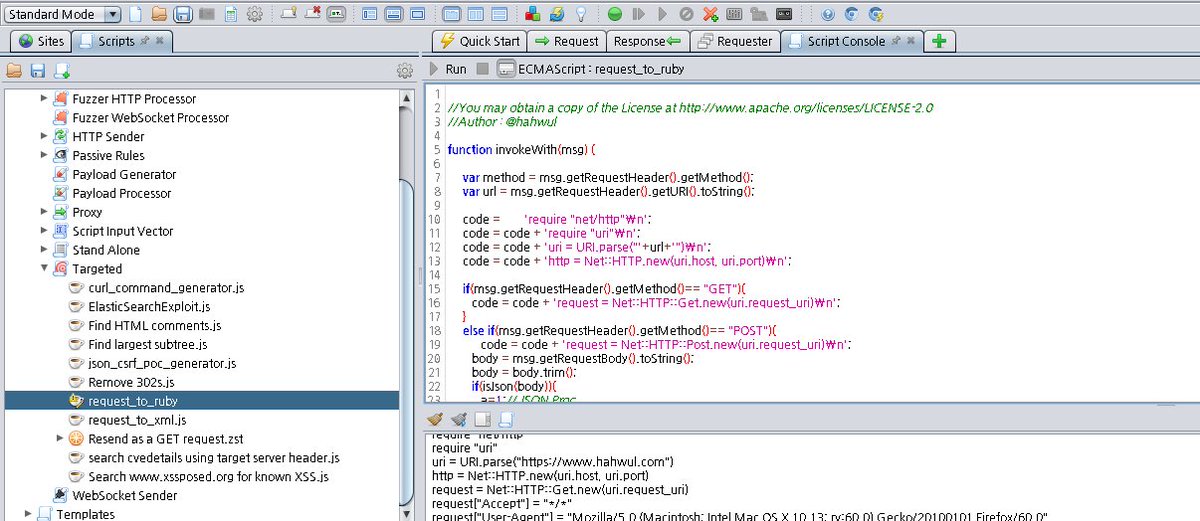 hahwul's tweet image. [Make Code Generator(Request to Ruby) on ZAProxy]
Link : hahwul.com/2018/06/zaprox…

#ZAProxy #Hacking