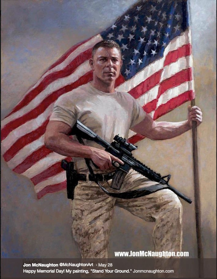 Another one in the series: Jon McNaughton painting on one side, North Korean state "art" on the other.  https://www.nknews.org/2013/10/north-koreas-nuclear-backpacks-appear-on-850-oil-paintings/