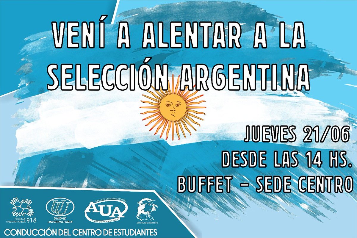 exactascentro's tweet photo. Este jueves te esperamos para alentar a nuestra selección en su paso por el mundial. ¡No te quedes afuera!
¡Vamos Argentina! https://t.co/Gimc967KNG