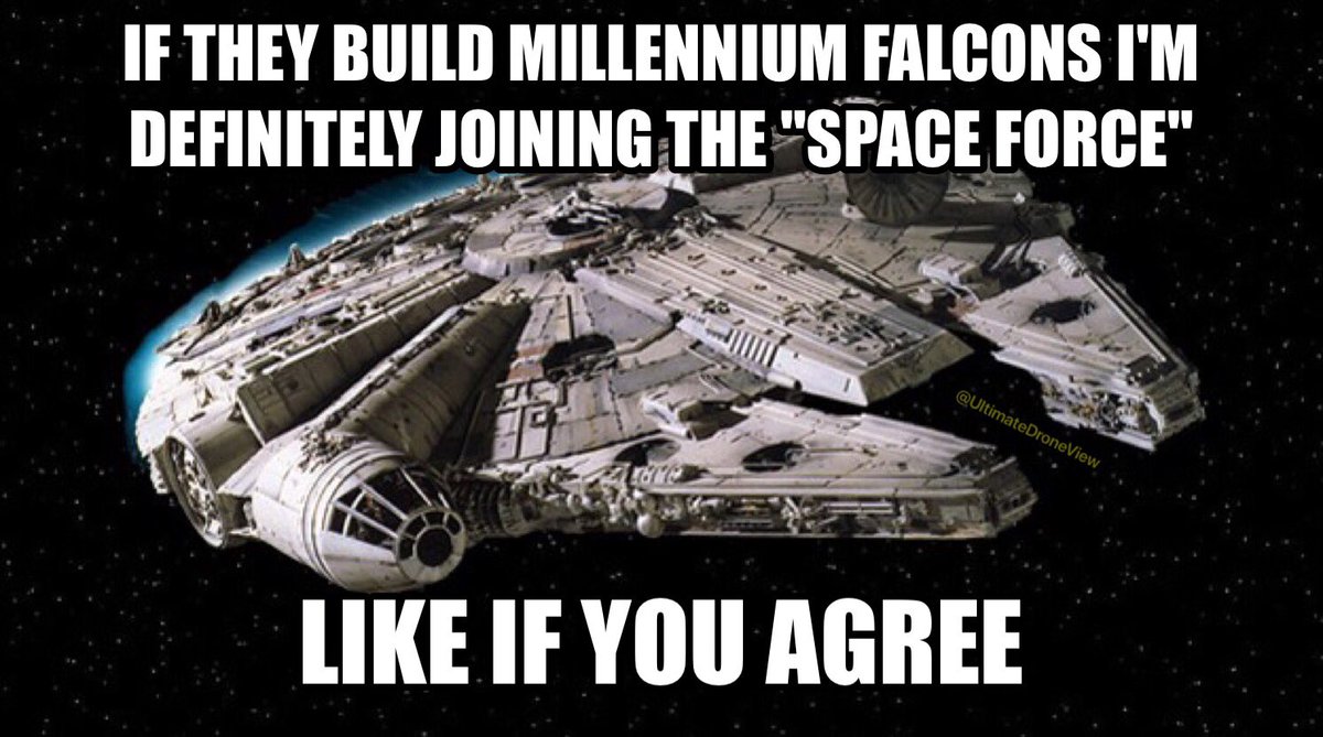 ViewUltimate's tweet photo. #spaceforce #trump #milleniumfalcon #starwars #disney #flight #aerial #dji #photography #facts #instagood #instagram #instalike #viral #military #usarmy #marines #navy https://t.co/ZBHqOacGnR