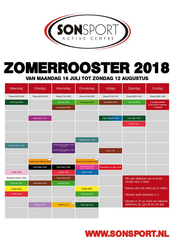 Wij zijn al langzaam klaar voor de #zomer. Check hier al vast ons #zomerrooster. Let op: In de zomer zijn er geen vaste lijsten voor de groepslessen.