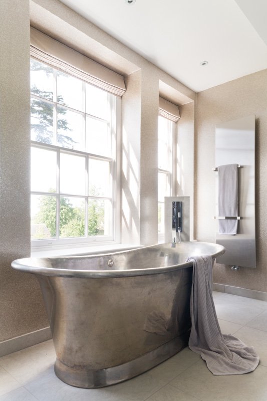 This luxurious master ensuite in a Grade II Cotswold manor house with its nickel-plated bath by <a href="/WHCopperbaths/">William Holland Ltd</a> is still one of my favourites and if you'd like a soak in it, it's now part <a href="/Thyme_England/">Thyme</a> 

Photography by Paul Craig