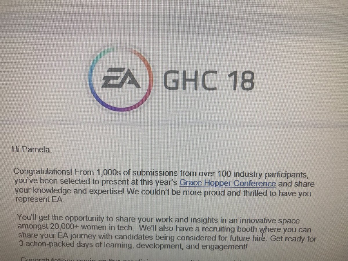 Honored that my essay on ‘how video games can help reduce the gender STEM gap’ has been selected to be presented at the Grace Hopper Conference in September. #conference <a href="/EA/">Electronic Arts</a> <a href="/TheSimsMobile/">The Sims Mobile</a>  #STEM