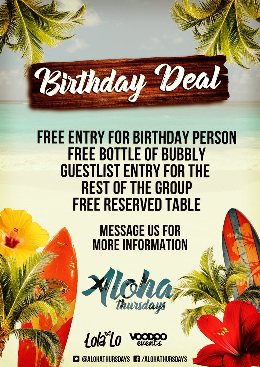 AlohaThursdays's tweet photo. Celebrating your birthday this Thursday? Get yourself down to Lola Lo with Love Island’s Kendall and get booked in FOR FREE 💃🏼🎂

Message 07974224247 to redeem yours 📲 https://t.co/5RtitPppsL