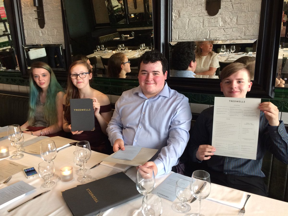 Ainslay's tweet photo. Four very excited Ayrshire College students, dining at @marcuswareing Tredwells tonight then preparing for the AA College Restaurant of the year competition tomorrow! @AyrshireColl @john_govan #CROTY18 https://t.co/IguPI9BwlB