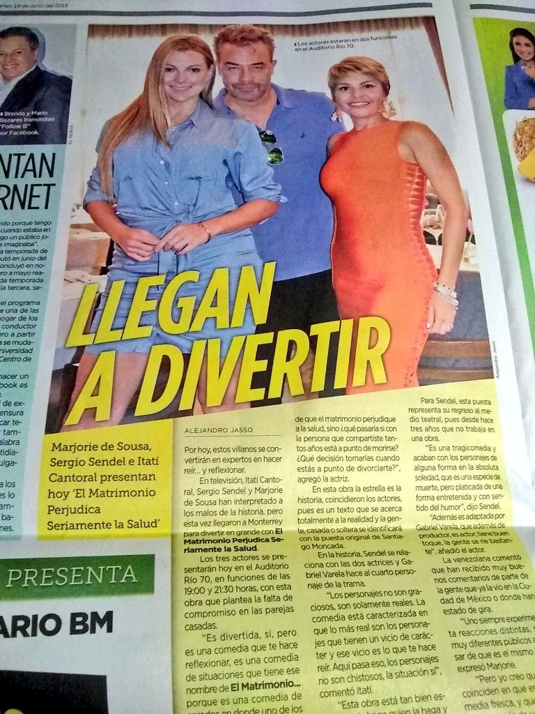 kariinaMayeela's tweet photo. Mira @MarjoDSousa  en el períodico de Monterrey una nota hoy otra ayer éxito está Noche #SiempreContigo https://t.co/5uWvrDN4Ae