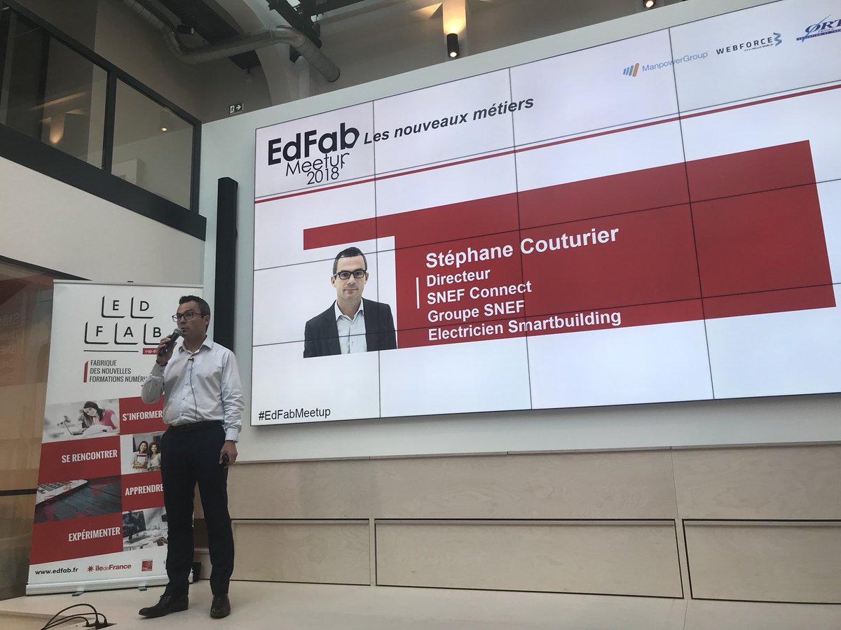 HelenePauvert's tweet photo. Intervention de Stephane Couturier Groupe SNEF sur le métier d’Electricien Smart Building à l’occasion du #EdFabMeetup @CapEdFab sur les nouveaux métiers de la smart city et du BTP en partenariat avec @ManpowerGroupFR https://t.co/cNw9dvbj0A