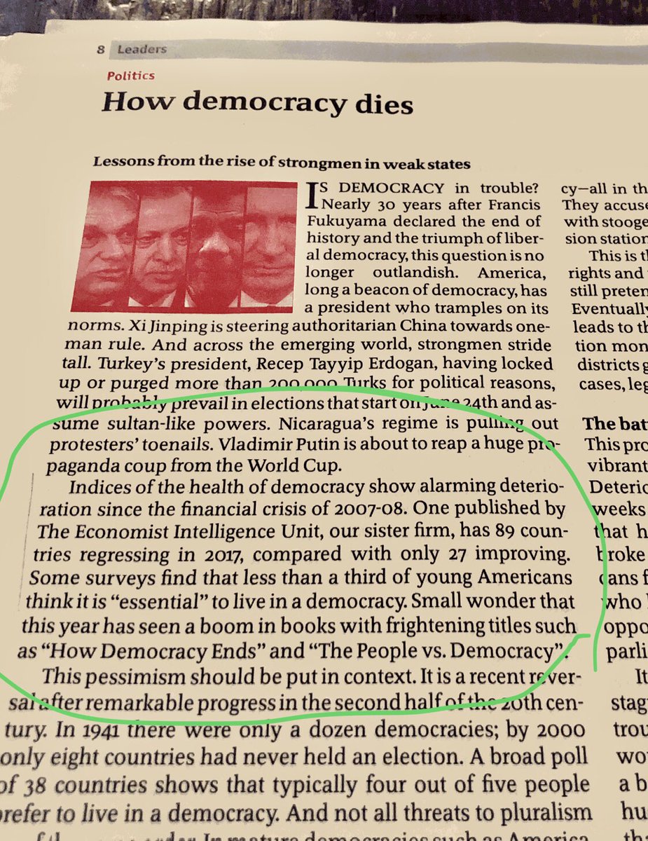 ModelCaucus's tweet photo. This is our biggest challenge. 
“...less than a third of young Americans think it’s ‘essential’ to live in a democracy” 
via @TheEIU @TheEconomist How Democracy Dies https://t.co/FPofOi435w