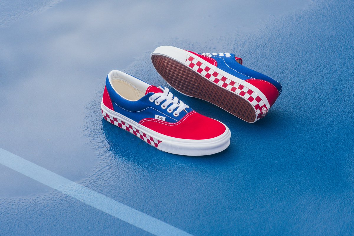 vans era bmx red white and blue checkerboard skate shoes
