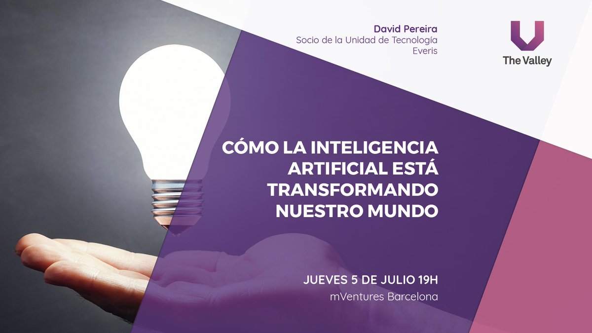 dpereirapaz's tweet image. El próximo jueves 5 de julio y gracias a @TheValleyDBS estaré en mVentures Barcelona hablando de #InteligenciaArtificial. ¡Os esperamos!
thevalley.es/evento/intelig…