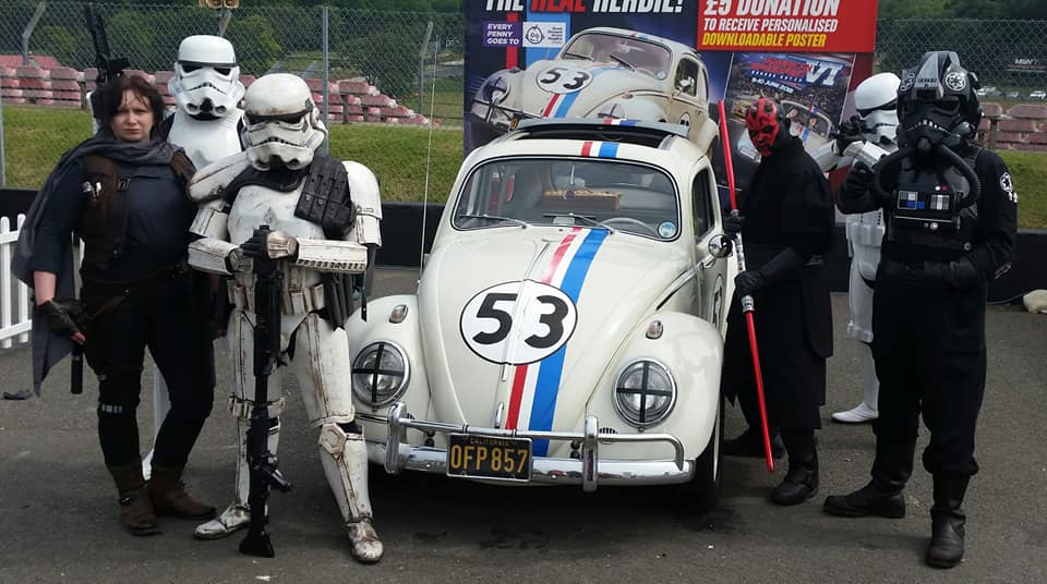 ukgarrison's tweet photo. Members of the  @501stLegion UK Garrison and @rebellegionuk  helped to raise nearly £4000 for @kssairambulance  &amp; @GreatOrmondSt  at the recent 2 day American Speedfest held at Brands Hatch. #badguysdoinggood #starwars Not quite sure if Herbie will count as imperial transport. https://t.co/wiUXlhxHnu