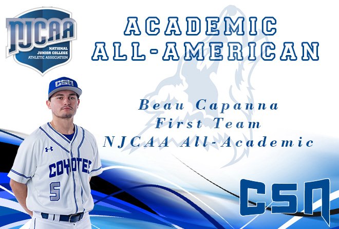 CSN_Baseball's tweet image. Congrats to Beau Capanna in receiving NJCAA Academic Student Athlete Award! 🐺📚
#StudentAthletes #WorkHardStudyHard @NJCAA @CSNCoyote @beau_capanna