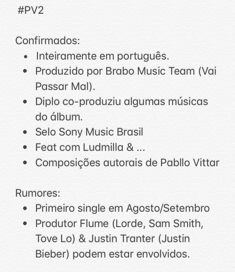 pabllovbrasil's tweet image. Listamos tudo o que sabemos sobre o #PV2 até agora. Ansiosos?!❤️