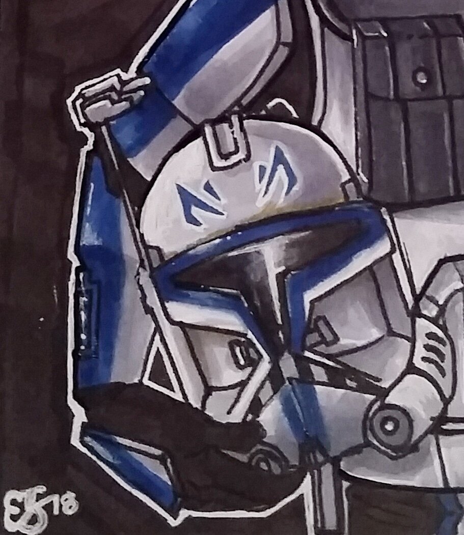 Jace_Mereel's tweet photo. Another of my clone doodlings. Hello Rexy.

#CloneLife #CloneCaptain #RexIsLife #Clonetrooper #bucket #starwars #TheCloneWars #prisma #prismacolor #prismacolormarkers #art #Doodles https://t.co/qaYZdj416O