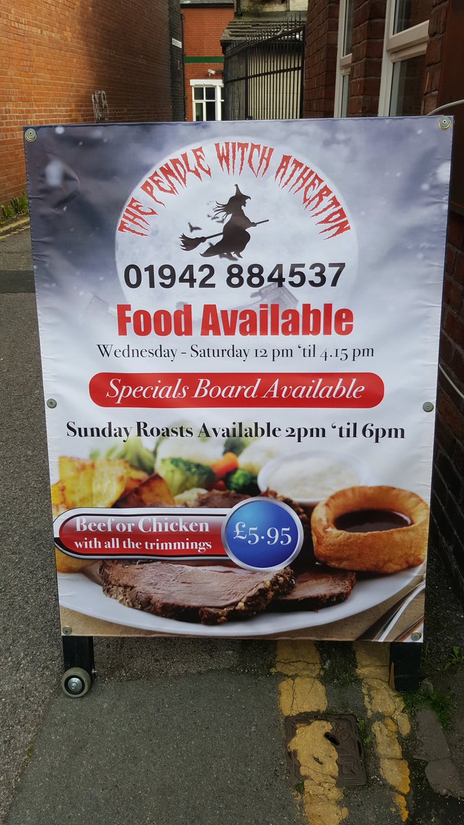 our new look a-board here at the pendle witch atherton....big thanks to imagine design &amp; print 81a market street atherton manchester m46 0da... for there brillant work...