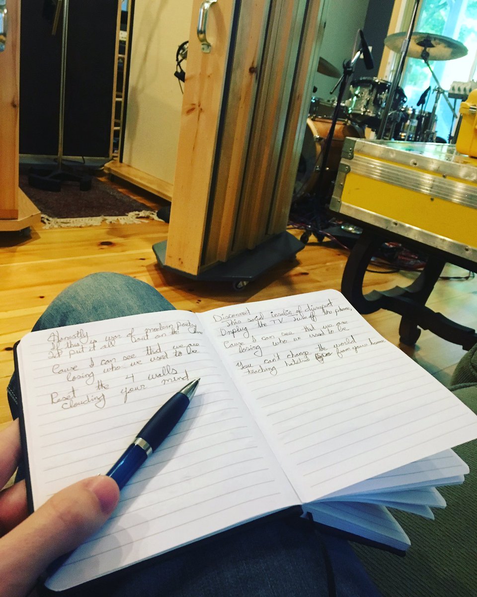 Bryanhansenband's tweet photo. Thoughts poured out on paper. Tracking some final vocals for our new album 🎙🎶. #bryanhansenband #bryanhansen #lyrics #singersongwriter #recordingstudio #studio #penandpaper #vocals #recording #vocalist #submergent #music #musician #newmusic #indie #indiemusic  #diy #retweet https://t.co/iAskLwy65T
