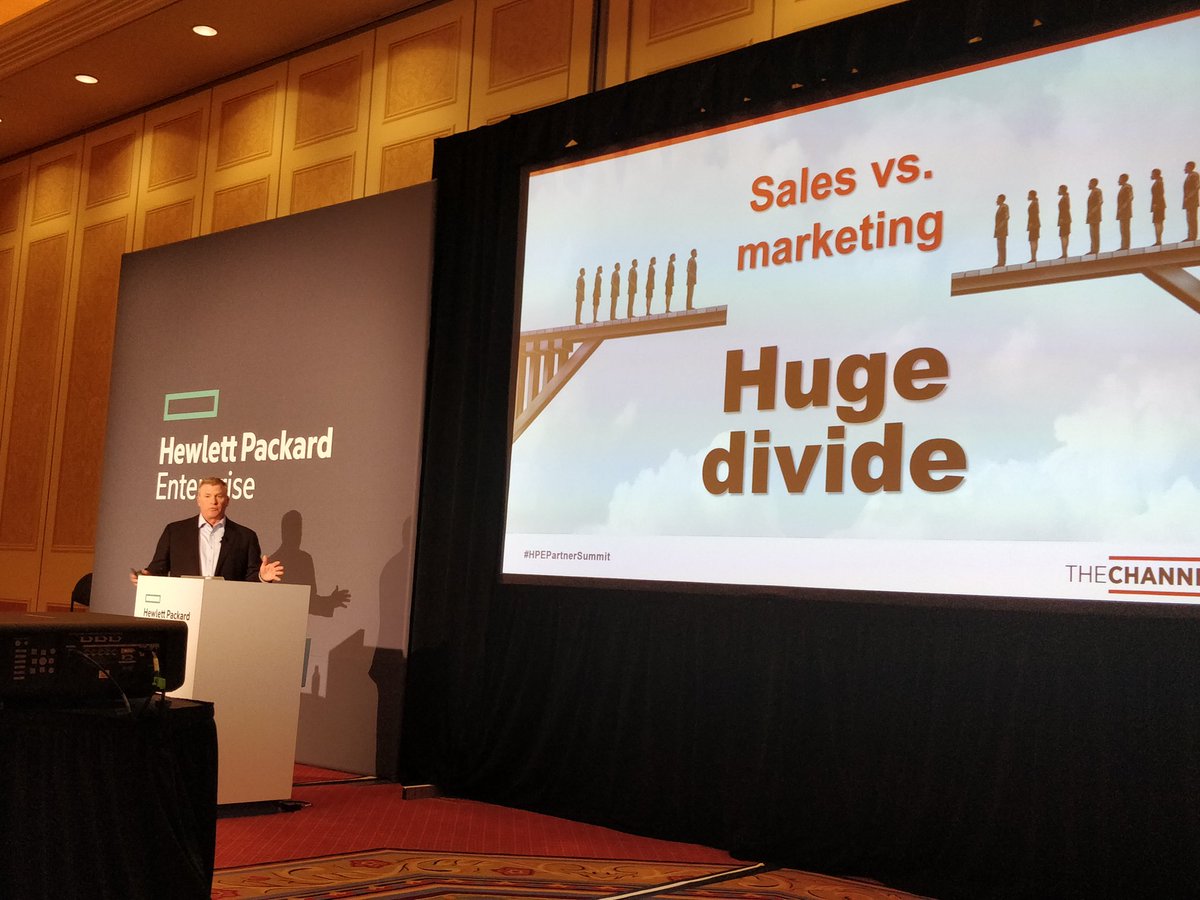 Bob Skelley CEO The Channel Company <a href="/ChannelSkell/">Bob Skelley</a> talking about the sales and marketing gap to a full crowd #HPEPartnerSummit