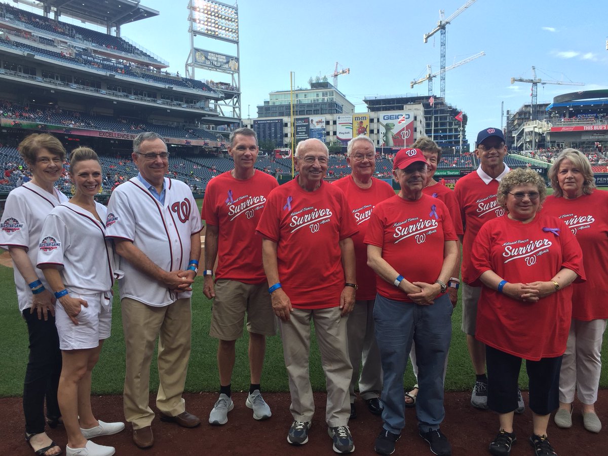 InovaHealth's tweet photo. In honor of National Cancer Survivors Month Inova cancer survivors and Inova Schar Cancer Institute leaders were recognized on the field at Beltway Series. Your fight inspires us all! #survive #cancersurvivor https://t.co/Sc5Czbc5qI