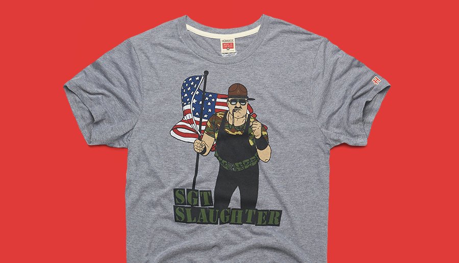 HOMAGE's tweet photo. Celebrate the release of our new @WWE USA tees and RT to for a chance to WIN the new Sgt. Slaughter tee. And that’s... an order.

https://t.co/13RI6WtZqZ https://t.co/mi31LJFRLD