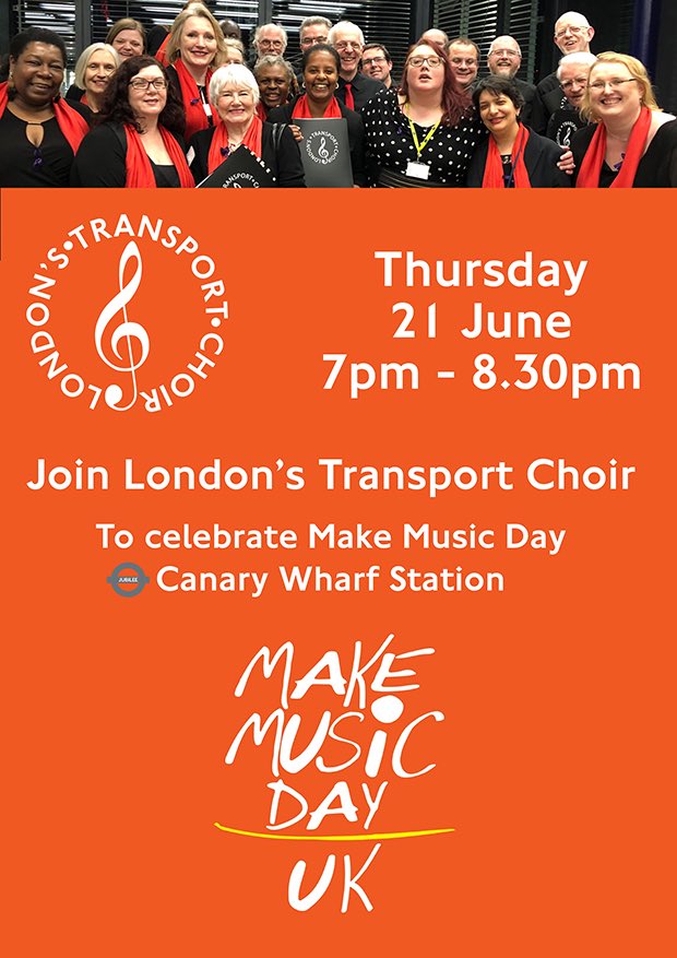 TransportChoir's tweet photo. We’ll be singing on @MakeMusicDayUK at Canary Wharf Underground Station (@jubileeline)  
Thursday 21 June from 7pm https://t.co/uw0QZhUNBp