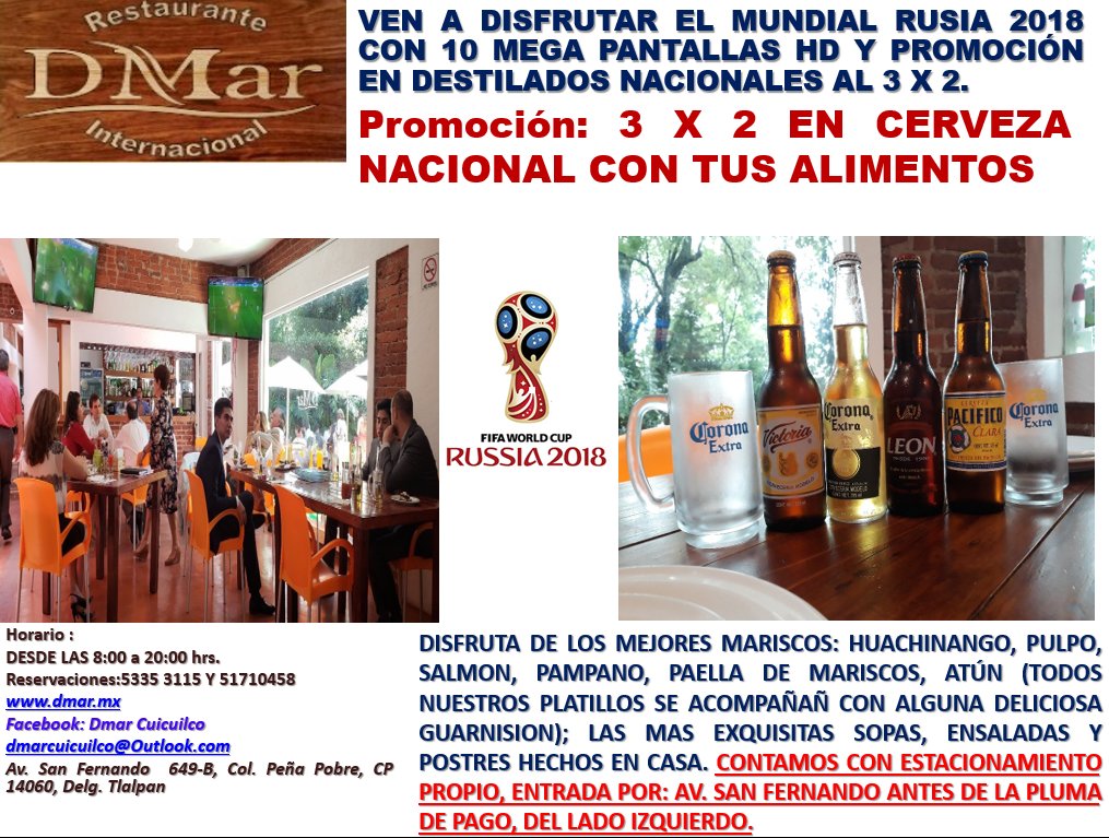 plazacuicuilco's tweet image. Ven a #DMar en #PlazaCuicuilco, disfruta al máximo de la pasión por el fútbol y sigue el #MundialRusia2018! 
Las mejores promociones y el menú que te fascinará!