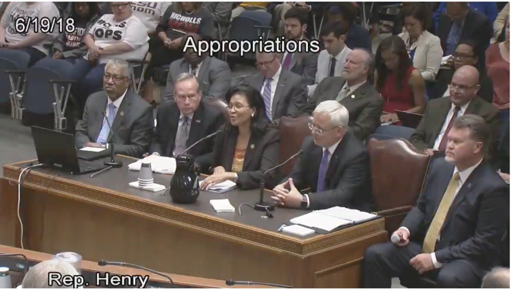 LA_Regents's tweet photo. Commissioner @KimHunterReed @LCTCSpresident @lsuprez @DrJBHenderson testifying before House Appropriations in support of Louisiana #highereducation. Goals: 1) Stabilize funding 2) Fully fund #TOPS &amp; #GoGrants >> #LaLege #LaGov #SupportLaHigherEd https://t.co/CiaGkaWYRY