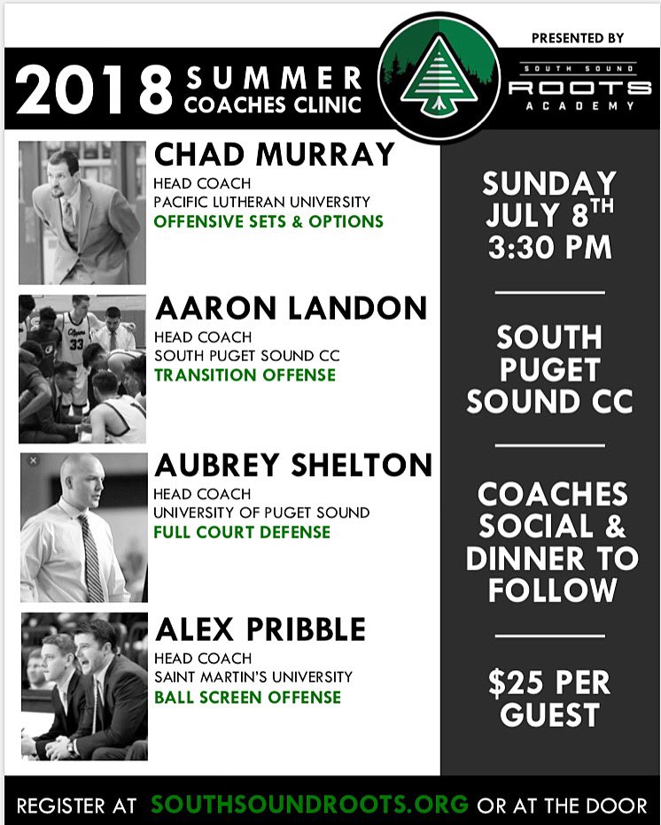 Coach_A_Landon's tweet photo. I’m excited to be part of this great clinic and looking forward to learning from some great coaches. South Sound Roots 2018 Summer Coaching Clinic, July 8th at SPSCC. Register-
https://t.co/BDrQi0H7Ul https://t.co/mAGQ9cDYuK