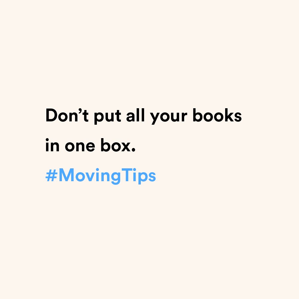 Movedapp's tweet photo. Put heavy items in small boxes. Donβt break your back lifting a box full of books! #MovingTips #GetMoved #Packing https://t.co/4xt4yn3nas