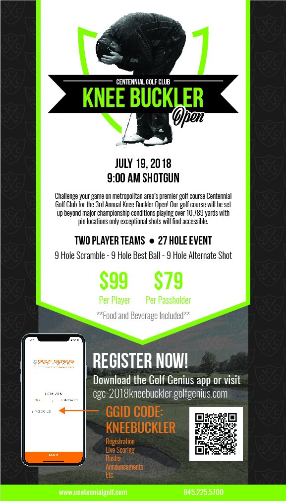 Sign up for our Kneebuckler today! Register at cgc-2018kneebuckler.golfgenius.com.
