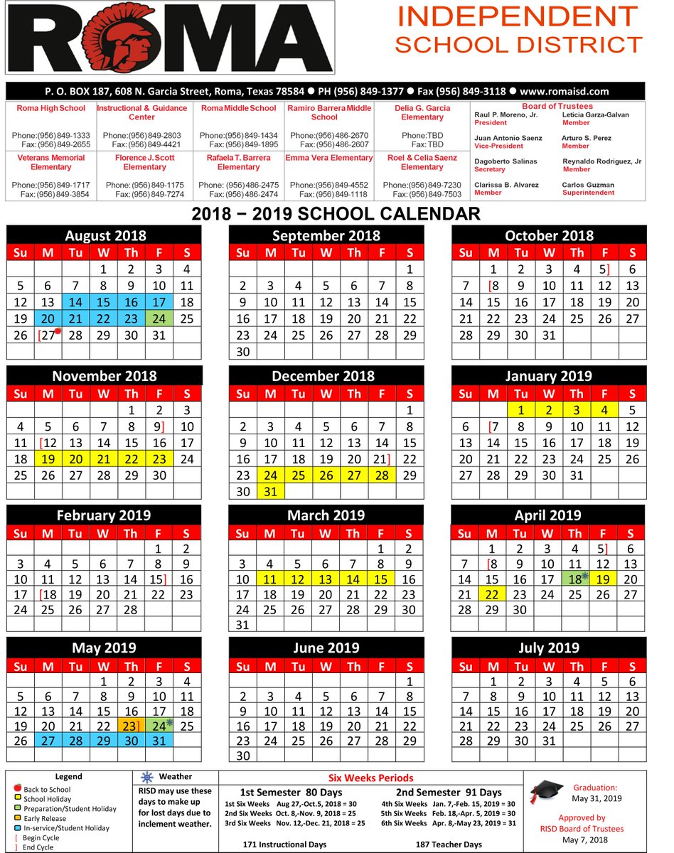 Roma Isd On Twitter We Are Happy To Announce That Based On Community Feedback From Parents Students And Staff We Will Give Everyone The Entire Week Of Thanksgiving Off Next Year Said Roma Isd School Calendar