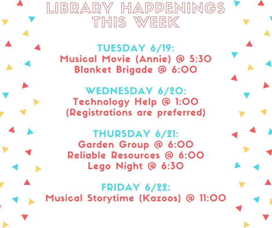 crafton_library's tweet image. Lots of events going on this week! Call us or stop in if you have any questions!