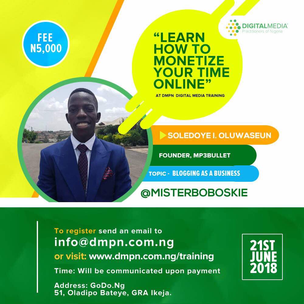 Waletico's tweet photo. Soledoye Oluwaseun @misterboboskie is the brain behind this big platform https://t.co/IRgQBCc2BD . He will also be showing you ways to make blogging a lucrative business at @dmpnig #DMPNTraining June 21st. Register via https://t.co/NzOsXvQfJB https://t.co/Bq4TVZRefr