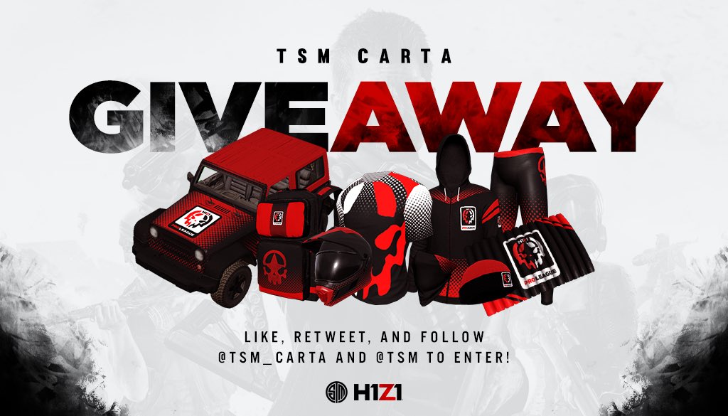 akacarta's tweet photo. 🔥 GIVEAWAY 🔥
IN-GAME @H1Z1ProLeague SET

- Like
- Retweet
- Follow @TSM_carta and @TSM

Ends: 6/29/2018 https://t.co/hZHdmDnppZ