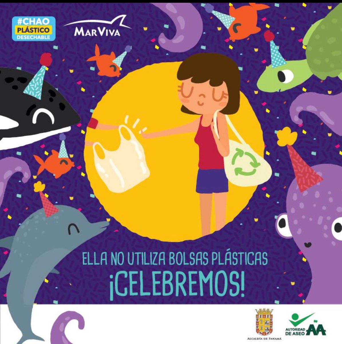 Todos podemos hacer la diferencia para disminuir la contaminación marina. ¡Utiliza bolsas reutilizables! #ChaoPlásticoDesechable