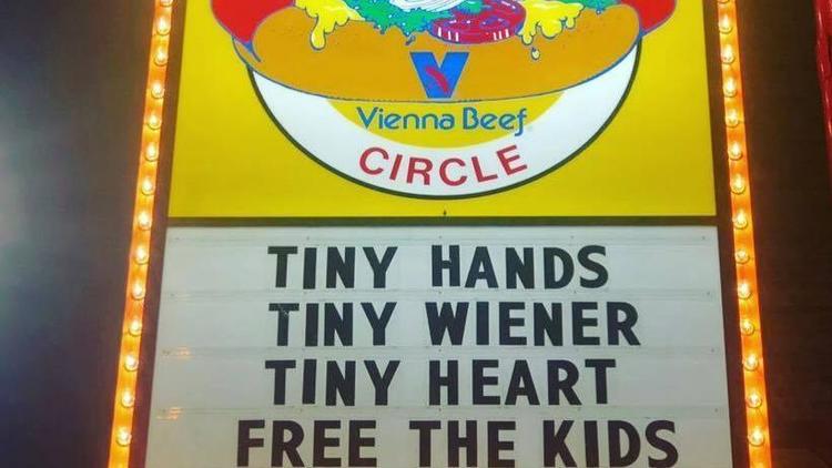 chicagotribune's tweet photo. Wiener's Circle sign on North Clark Street trolls Trump — again. https://t.co/9pyCu8eceo https://t.co/LnnUu5pAsv