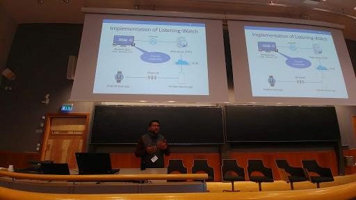 saxenaTAMU's tweet photo. Prakash Shrestha @prakash2120 presenting our Listening-Watch paper at Wisec. We show how to minimize user effort in second factor authentication while still retaining high security. Our earlier work from CCS'16 had shown the vulnerabilities of other low-effort TFA schemes. https://t.co/fKqPs796eo