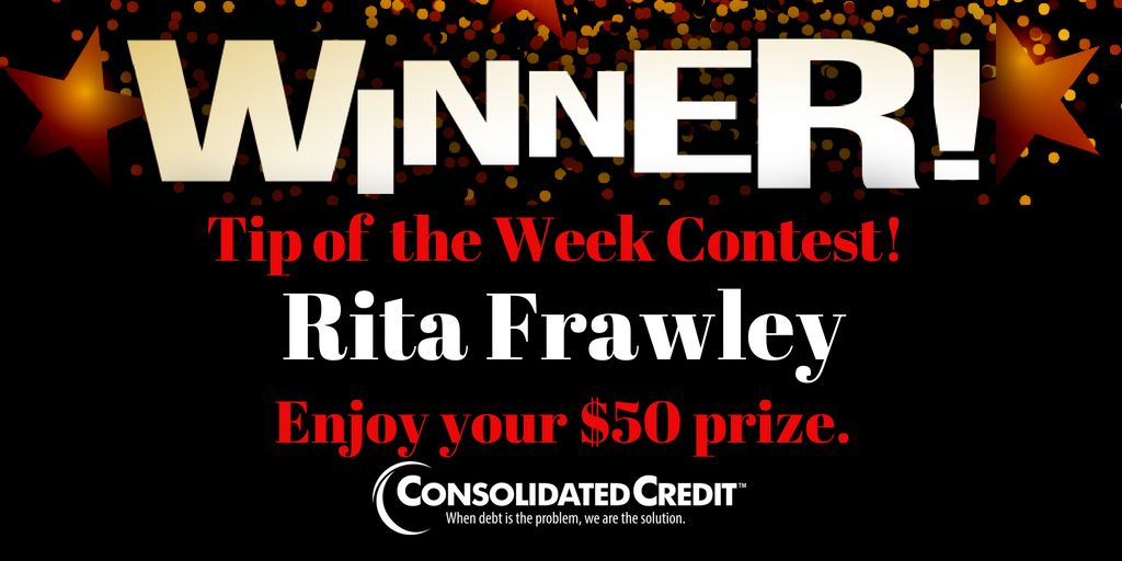 ConsolidatedUS's tweet photo. Congratulations @TommiesMommy14, you are the winner of our #Tipof theWeekContest! Woohoo! Thank you for participating! We appreciate you and wish you the very best in all your financial endeavors! Enjoy your $50 prize. Cheers! :) #May https://t.co/CHbIdG1HOs