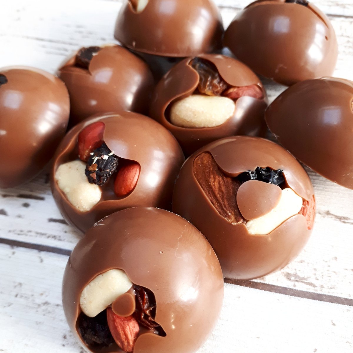 Fruit and nut domes, amongst other flavours almost ready to go to their new homes #chocolate #smallbusiness #WomeninBusiness #cheshire #Chester #artisan #Food #Foodie #yum