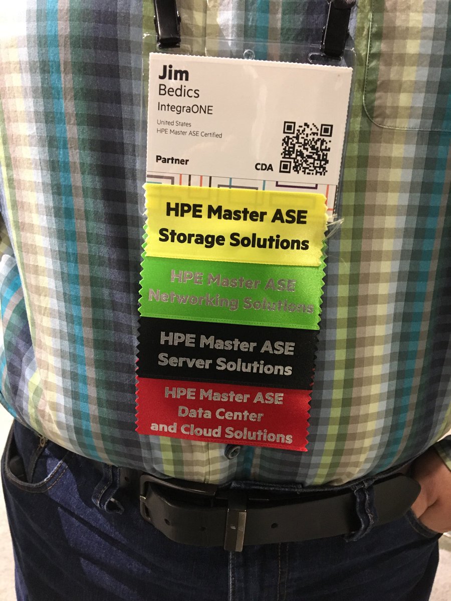 Mandrefski's tweet image. #HPEDiscover , that is a lot of badges our Jim Bedics has,⁦@integraONE⁩