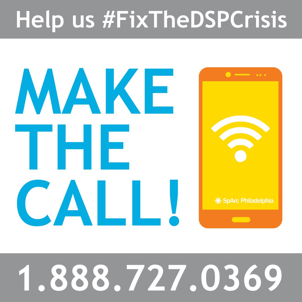 SpArcPhilly's tweet photo. PA Residents, we need your help to #FixTheDSPCrisis, make the call today!
1-888-727-0369. Check out the link below for more information.
https://t.co/1ZuByoLSRd
#SpArcPhilly #LivingWage #SpArcGood #MakeTheCall https://t.co/c6rB1fUesm