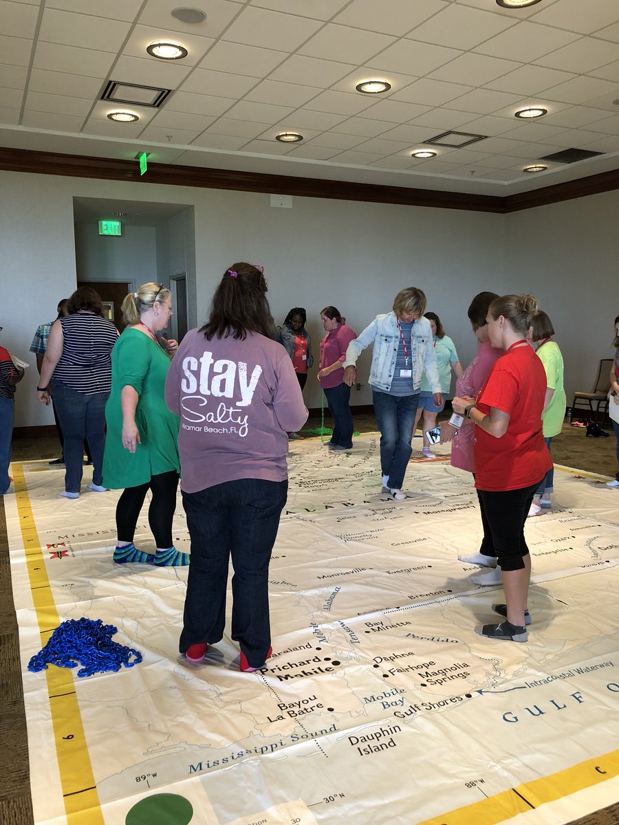 StaceyLeather's tweet photo. Just a bunch of teachers, in our socks, walking on a huge map of Alabama🙌🏾 @al200 #al200birmingham #leathermanworld https://t.co/cFnVRyrGR6