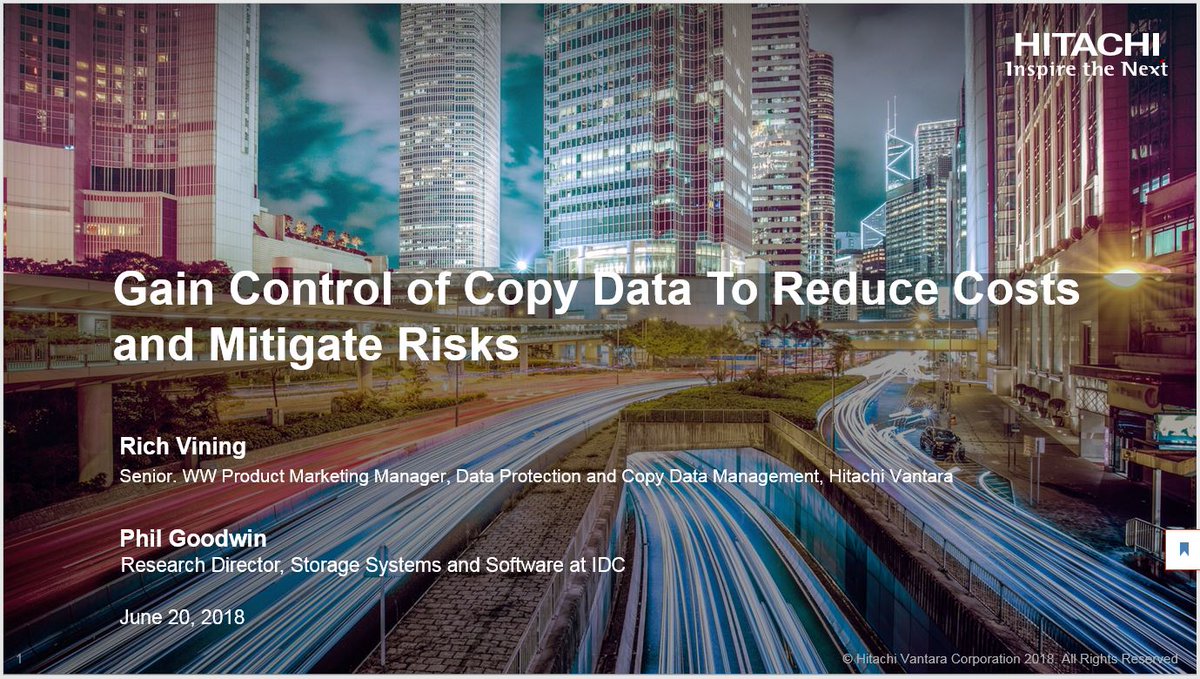 rcvining's tweet image. Join @HitachiVantara and @IDC tomorrow at 12::ET for a webinar on a new approach to #CopyDataManagement and modern #Dataprotection ... bit.ly/2JCVGFL