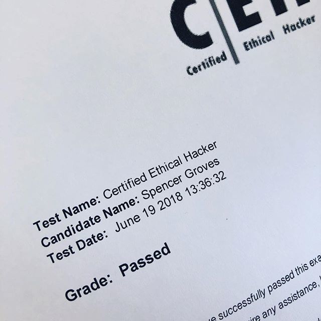 SpencerAG's tweet image. I’ve been putting this test off for a long time. #didntstudy #stillpassed #imassurprisedasyouare #ceh