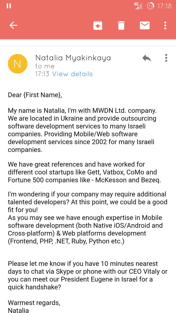 Dear {First Name},

I am not interested in your {Service Name} service. Please refrain from sending me anymore {Spam Platform}.

Best,
Netanel.