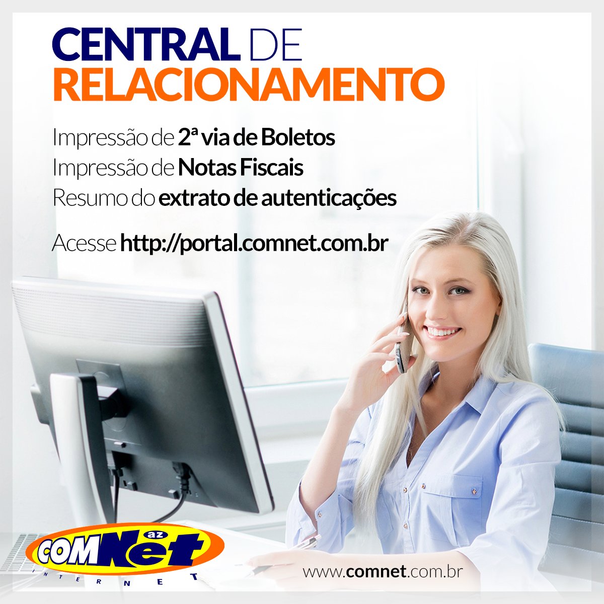 ANossaInternet's tweet photo. Central de Relacionamento COMNet. Confira as vantagens em: https://t.co/9nK7lCjrO9 #comnet #portalderelacionamento #provedordeacesso #internetviaradio #fibraoptica https://t.co/VH8ej16GiF